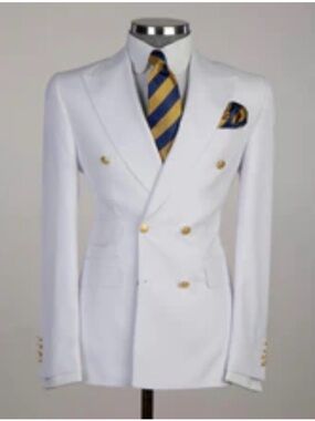 Mens White Double-Breasted Blazer with Gold Buttons
